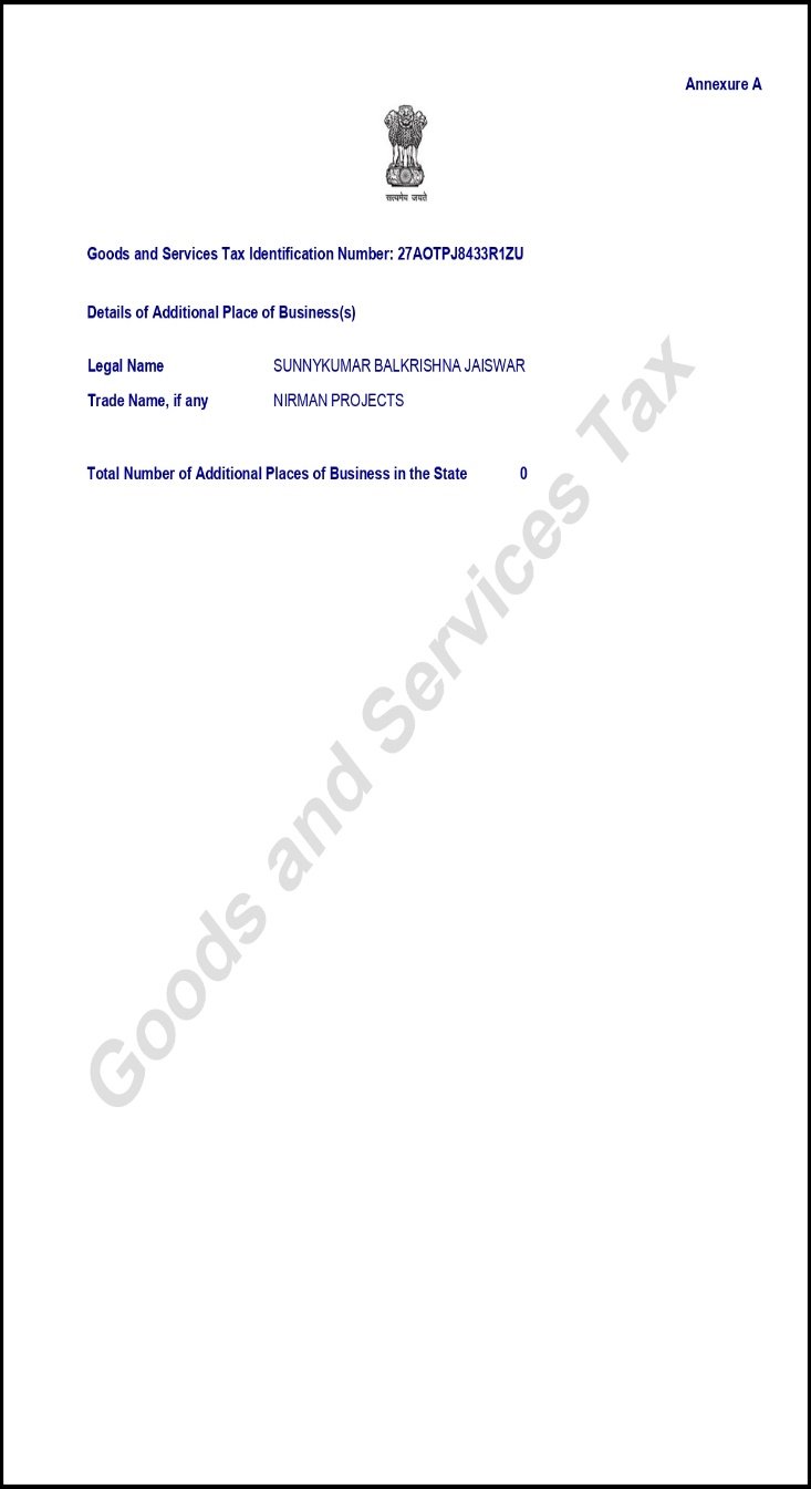 Goods and Services Tax Registration Certificate Form GST REG-06