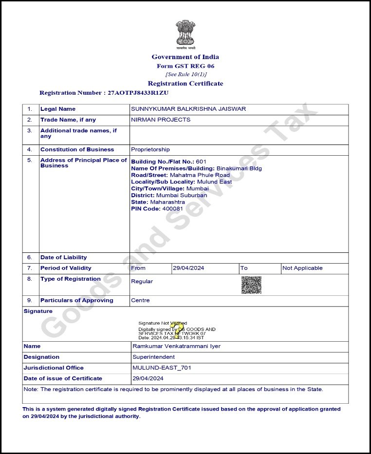 GST Registration Annexure A - Principal Place of Business